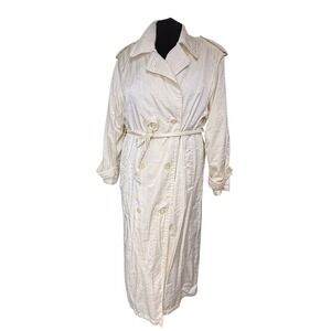Vtg Otello Pelle‎ Cream Trench Coat  Duster Belted Removable Liner 15/16